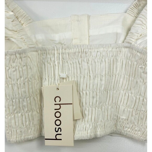 Choosy Amanda XS White Cream Cropped Top Center Buttons Ruffle Lined Smocked U4 - Picture 10 of 13